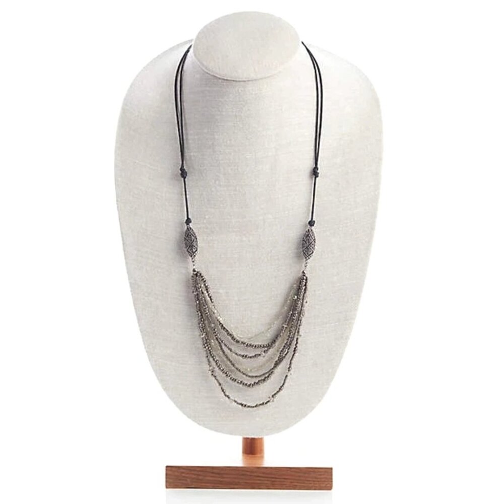 Vintage J Jill‎ Art Deco Hematite Layered Beaded Necklace Adjustable Cord NWT